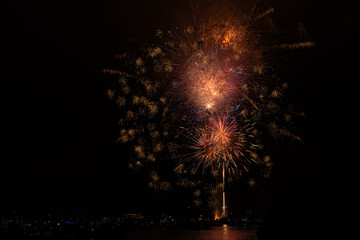 Bight colorful fireworks burst over Marina del Rey for LA County's Fourth of July Celebration.