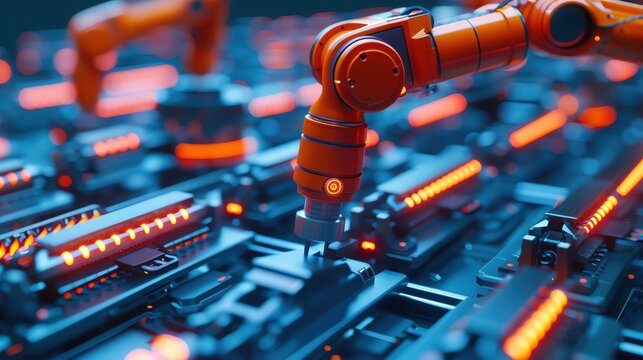 Advanced robotics engineering, futuristic factory, holographic plans, cuttingedge design technology