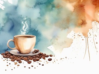 Coffee background in watercolor style with space for text.