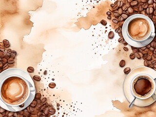Coffee background in watercolor style with space for text.