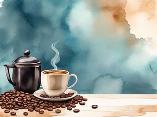 Coffee background in watercolor style with space for text.