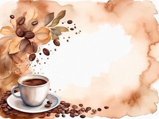 Coffee background in watercolor style with space for text.