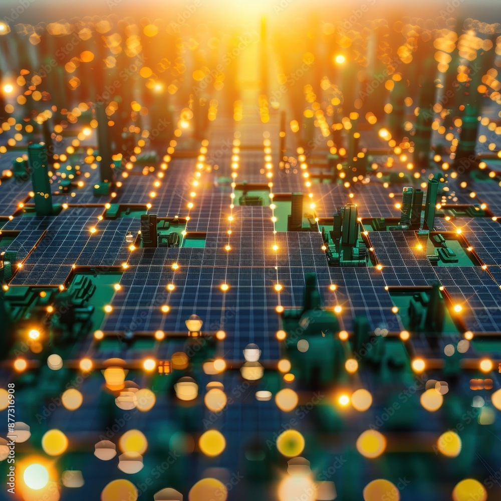 Aufkleber Close-up of a glowing circuit board with intricate lines and illuminated pathways representing advanced technology and electronic connections.