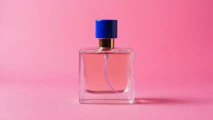 aesthetic perfume bottle with blue nozzle filled with background