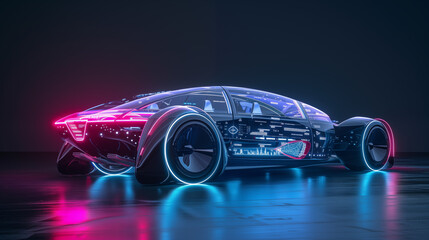Naklejka premium A Futuristic Car with a Visible Digital Interface