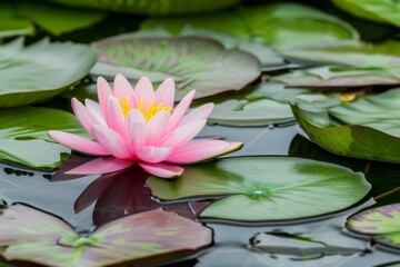 Pink water lily blooming on a pond
