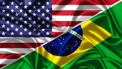 United waving flag of USA and Brazil