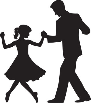 silhouettes of father and daughter dancing vector illustration