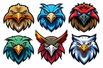 Set of eagle head mascot logo design vectors , Eagle Head Symbol with Hawk and Basketball Elements