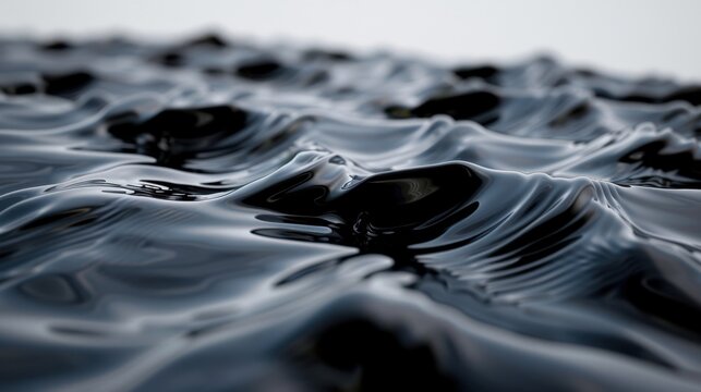 Waves of dark, viscous liquid create hypnotic patterns on a smooth surface, evoking the flow of oil.