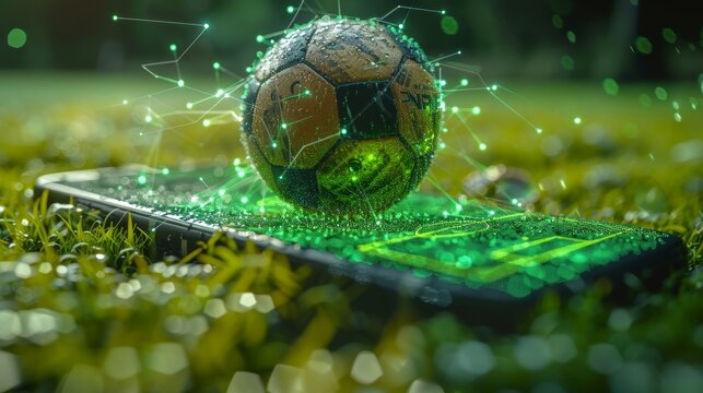 High-Tech Soccer Ball on a Digital Field - Generative AI
