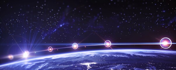 Geostationary satellites orbiting Earth, digital art of advanced technology and communication