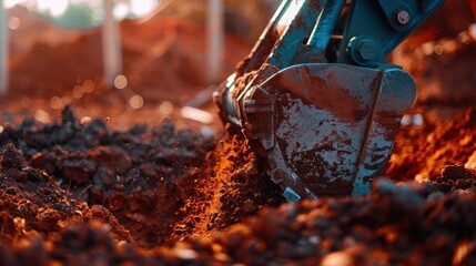 The excavator digging soil