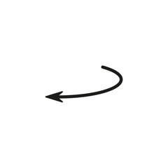 Semicircular thin arrow. Rounded curved shape. The semi circle arrow is moving and flies along a circular trajectory and path. Vector symbol. Isolated Illustration on white background.