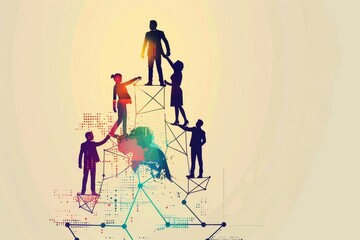 Fototapeta premium Teamwork and support concept with silhouettes and geometric shapes