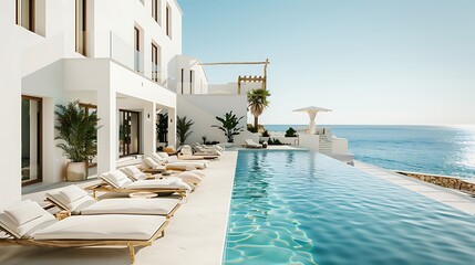 Fototapeta premium Luxury Villa with Infinity Pool overlooking the Mediterranean Sea