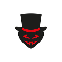 Monster in a cylinder hat. A ghost in a top hat with a scary face. Vector illustration and drawing on a white background.