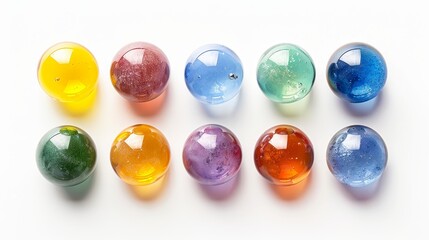 Fototapeta premium Colorful Glass Balls on White Background - 10 Different Colors & Textures
