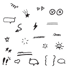 Line shape marker underline, arrow, heart brush element chalk set. Hand drawn sketch marker underline shape, arrow, heart scribble brush chalkboard. Crown, love graphic icon.