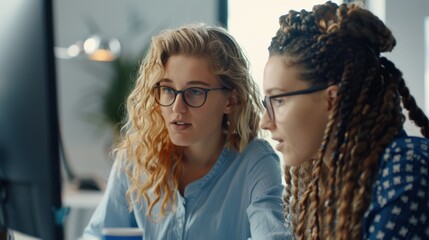 Two women collaborating at work