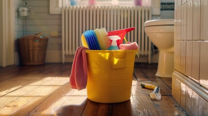 The yellow cleaning bucket