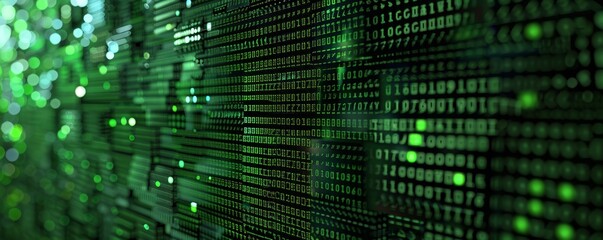 Obraz premium Green Binary Code with Bokeh Background 