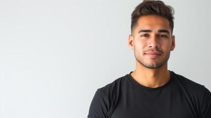 Fototapeta premium A handsome man standing over a white background with a relaxed yet serious expression