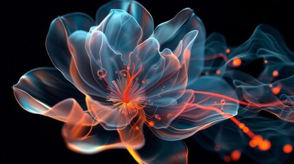 A beautiful abstract design of an iridescent flower in the shape of with an explosion effect, on a black background