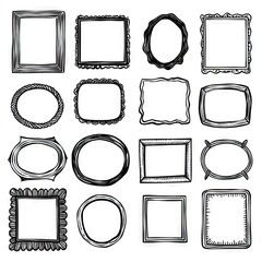 Hand Drawn Frames Collection Isolated on White. Cartoon Style Doodle Borders with Pencil Effect