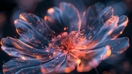 Obraz premium A beautiful abstract design of an iridescent flower in the shape of with an explosion effect, on a black background
