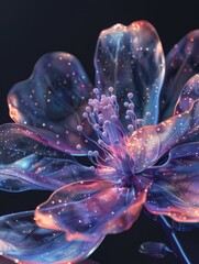 Naklejka premium A beautiful abstract design of an iridescent flower in the shape of with an explosion effect, on a black background
