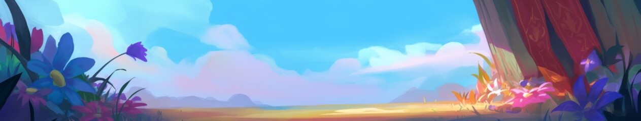 Fototapeta premium Abstract Landscape Wallpaper with Flat Design Elements, Evoking Beauty and Nature in a Serene Atmosphere. High-Definition AI-Generated Art.