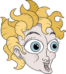 Funny face with curls blonde hair