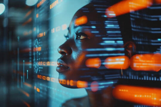 An abstract digital scene featuring bright lights and technology elements, creating a futuristic aesthetic that highlights digital innovation and the tech-driven world of today. - Powered by Adobe