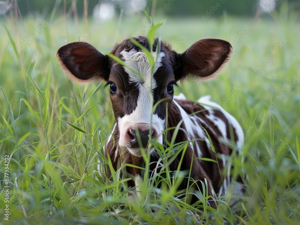 Sticker calf in the meadow