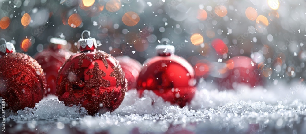 Canvas Prints festive christmas ornaments in snow with a shiny grey background ideal for a copy space image