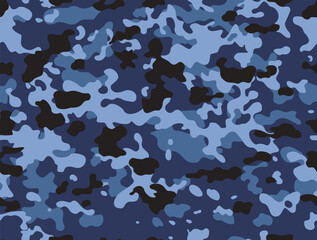 
camouflage military blue background texture army, repeat pattern for printing clothes, fabrics