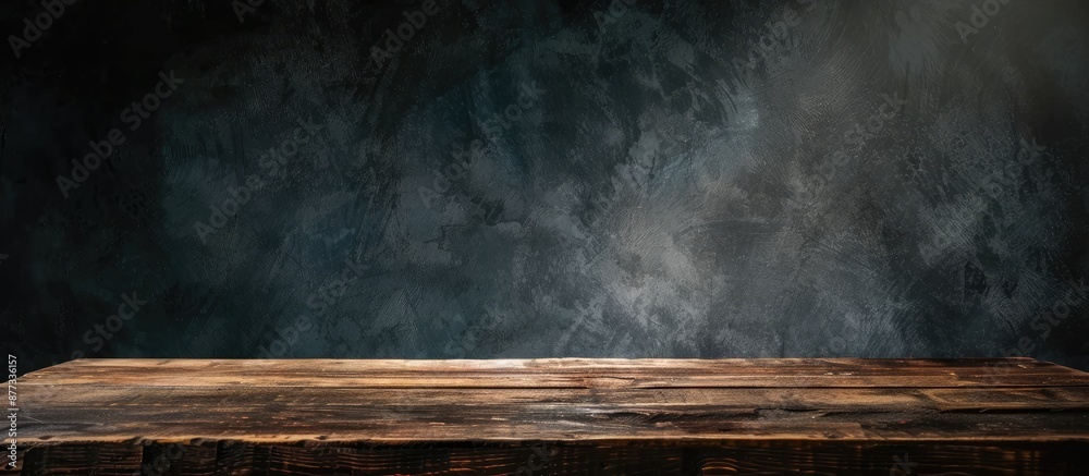 Wall mural wooden table in front of a dark wall with copy space image for product display or editing