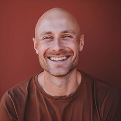 Obraz premium Handsome smiling bald man looking at camera. Attractive, positive male posing in studio