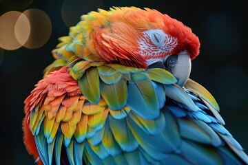 Obraz premium Close-Up of a Colorful Parrot with Vibrant Feathers Resting Peacefully