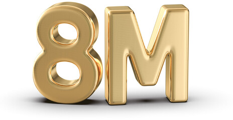 8M Followers Gold Number 3D Render