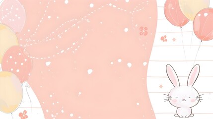 Doodle Page with Cute Bunny Whimsical Balloons and Cozy Cottage Border Design for Mockup Background or Writing Paper