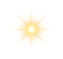 Gold Glow Star. Light glowing effect. Transparent Sun rays