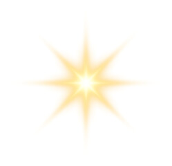 Gold Glow Star. Light glowing effect. Transparent Sun rays