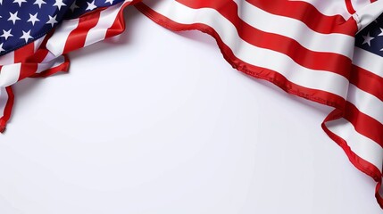 American flag draped with white background, perfect for patriotic themes, national events, and celebrations of US holidays., 4th of july holiday,Independence Day,Memorial Day