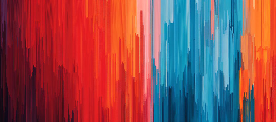 
Abstract red, blue and orange background with vertical lines of different shades of color. The pattern is made from textured fibers. Abstract digital art illustration. 