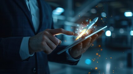 The businessman using tablet technology