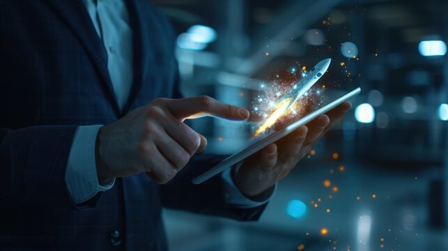 The businessman using tablet technology