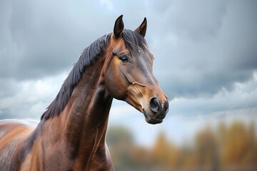 Obraz premium Bay Stallion Portrait: Majestic Horse Breed with Beautiful Equine Features