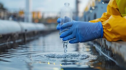 Scientist taking water sample for testing in a laboratory setting, ensuring quality and safety monitoring of water supply.